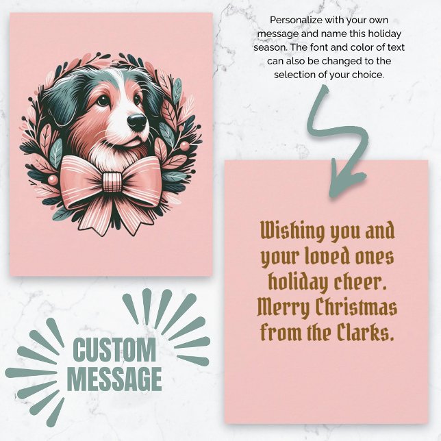 Tarjeta Personalizados Navidades Pastor Australiano Wreath (Custom Christmas Australian Shepherd Dog Wreath Card)