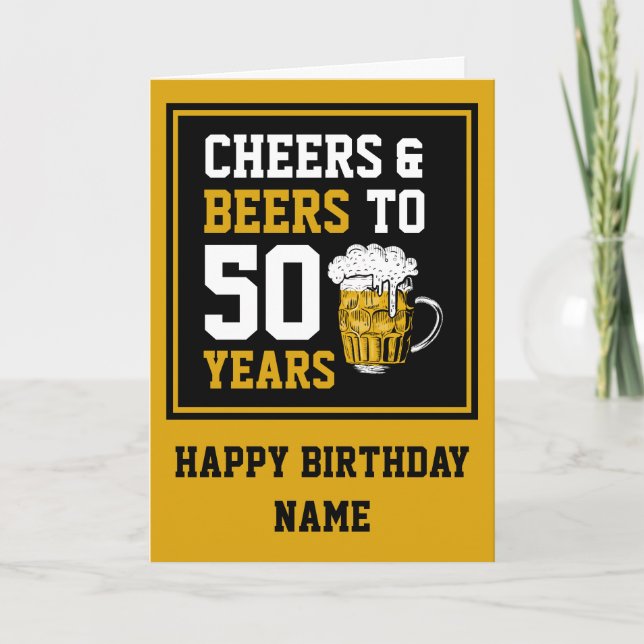 Tarjeta Personalizados Saludos y cervezas a 50 años 50 cum (Anverso)