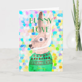 Tarjeta Personalizar Nombre Pascua BUNNY LOVE Vintage Gree