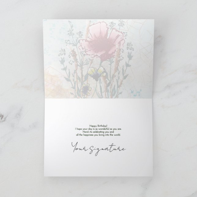Tarjeta Personalize Artistic Wildflower Birthday Card (Interior)