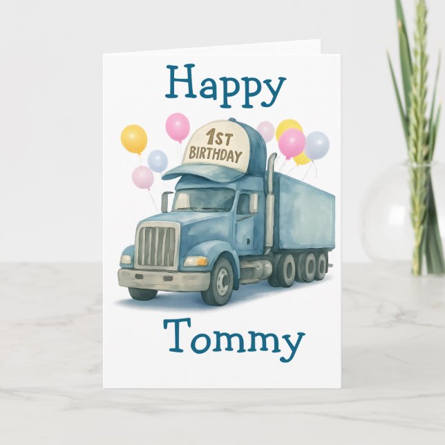 Tarjeta  Personalized 1st Birthday Semi Truck Card (Anverso)