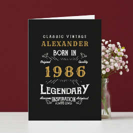 Tarjeta Personalized 40th Birthday Born 1986 Vintage Black