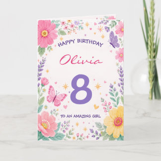 Tarjeta Personalized 8th Birthday Card for Girl | Floral