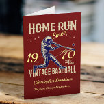Tarjeta Personalized Add Year Vintage Baseball Birthday<br><div class="desc">Personalized vintage retro baseball home run red birthday card. Easily change the year, name and message. For that Baseball fan or really dependable individual, this is probably the ultimate card. So if somebody you know always steps up and hits a home run in life, or is always shouting "Take me...</div>