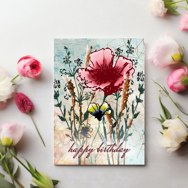 Tarjeta Personalized Birthday Card Mixed Media Wildflower  (Personalize your birthday wishes, just add a custom message.)