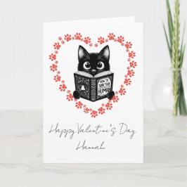 Tarjeta Personalized Black Cat Book Lover Valentine's Card