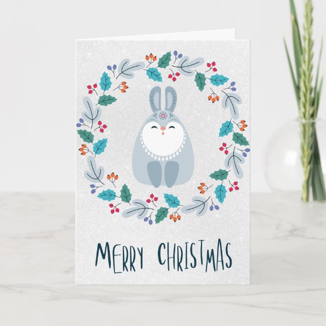 Tarjeta Personalized Charming Rabbit Christmas Card (Anverso)