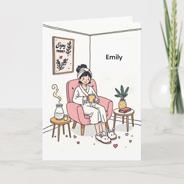 Tarjeta Personalized Cozy Mom Gift Cute Relaxing Self Care (Anverso)