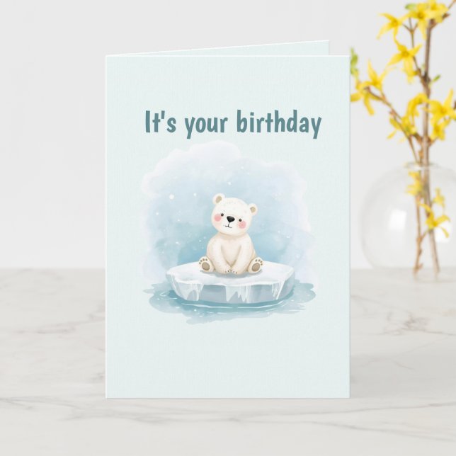 Tarjeta Personalized Cute Polar Bear Birthday Card (flor amarilla)