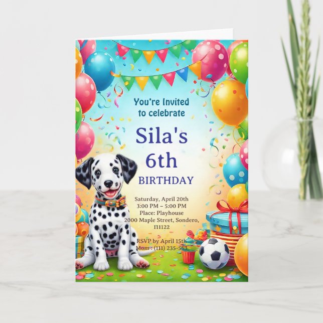 Tarjeta Personalized Dalmatian Birthday Invitation (Anverso)