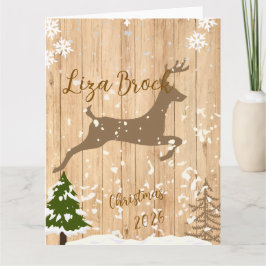 Tarjeta Personalized doe Christmas bauble wooden backgroun