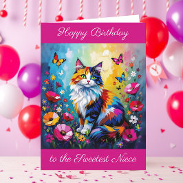 Tarjeta Personalized Happy Birthday for Niece Cute Cat  