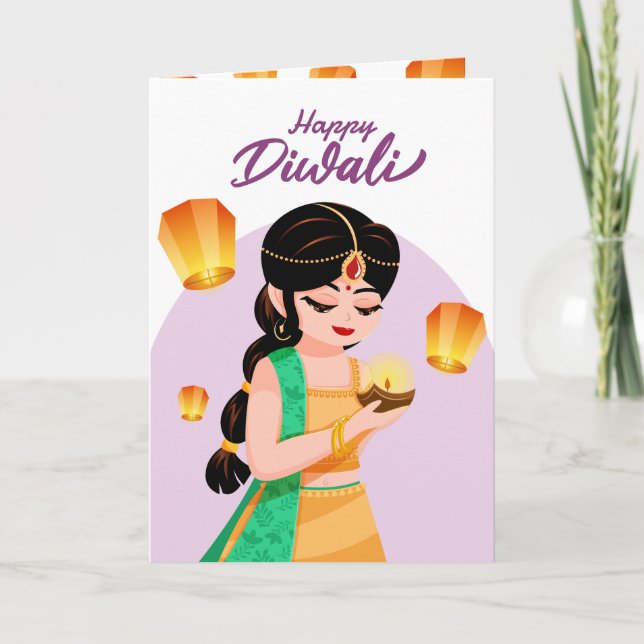 Tarjeta Personalized Indian Girl Diwali Floating Lantern (Anverso)