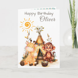 Tarjeta Personalized Kids Birthday Card with Cute Animals