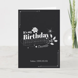 Tarjeta Personalized Modern Black Floral December Birthday