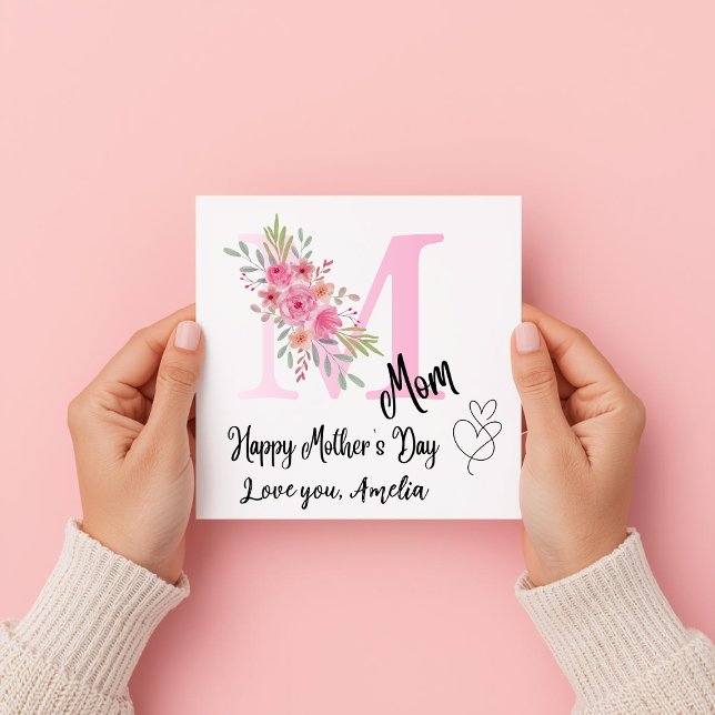 Tarjeta Personalized Mom Initial Floral Flat Card (Subido por el creador)