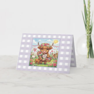 Tarjeta Personalized Mother’s Day Highland Cow Lavender