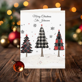 Tarjeta Personalized Plaid Christmas Tree Family Name 