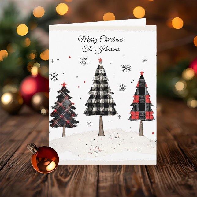 Tarjeta Personalized Plaid Christmas Tree Family Name  (Subido por el creador)