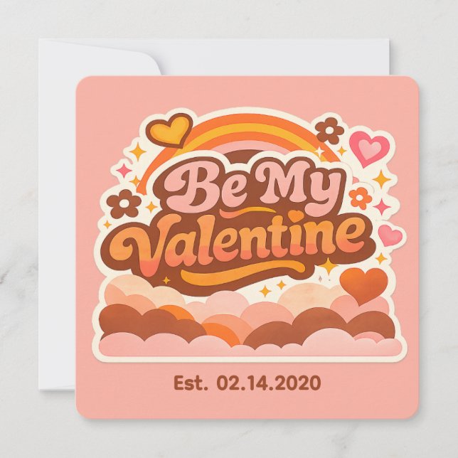 Tarjeta Personalized Retro Groovy Love Editable Date & Mes (Anverso)