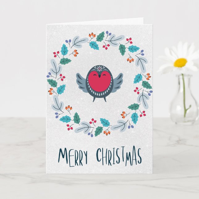 Tarjeta Personalized Rustic Wreath Holiday Greeting (Planta pequeña)