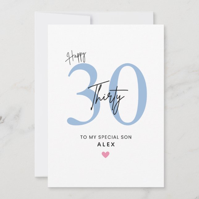 Tarjeta Personalized Simple 30th Birthday Card Son (Anverso)