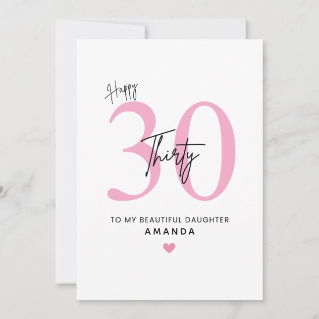 Tarjeta Personalized Simple Daughter 30th Birthday Card (Anverso)