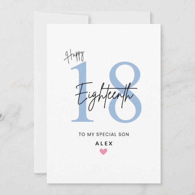 Tarjeta Personalized Simple Son 18th Birthday Card (Anverso)