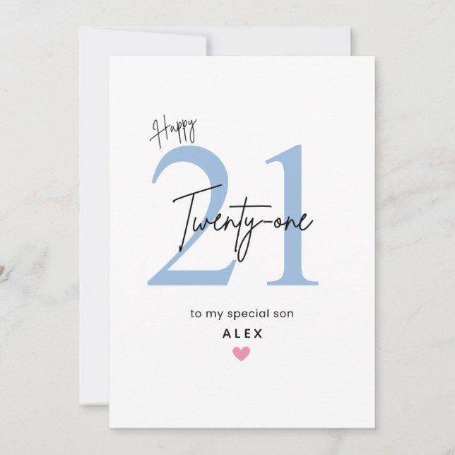 Tarjeta Personalized Simple Son 21st Birthday Card (Anverso)