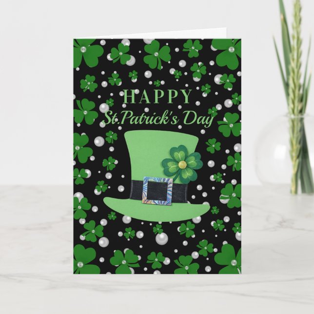 Tarjeta Personalized St. Patrick’s Day Shamrock with Pearl (Anverso)