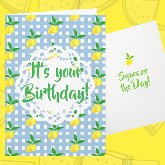 Tarjeta Personalized Yellow Lemons Blue White Birthday