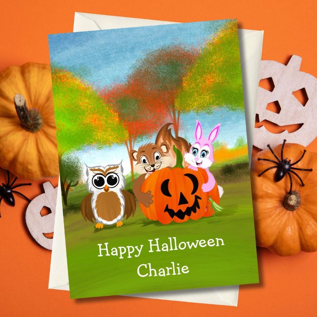 Tarjeta PersonalizedHappy Halloween Chipmunk, Rabbit & Owl (Subido por el creador)
