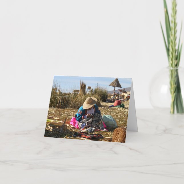 Tarjeta Perú: Mujer masticando bordado (Anverso)