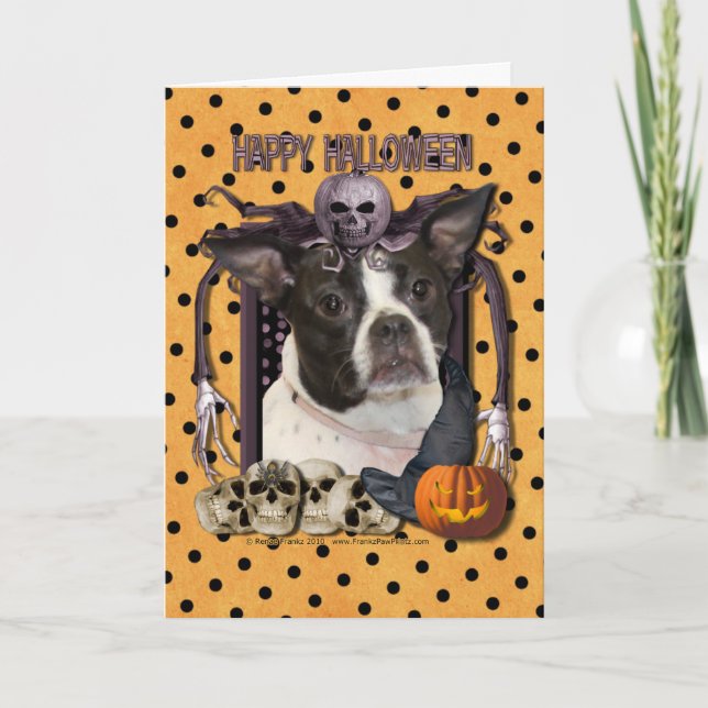 Tarjeta Pesadilla de Halloween - Boston y rata Terrier - (Anverso)