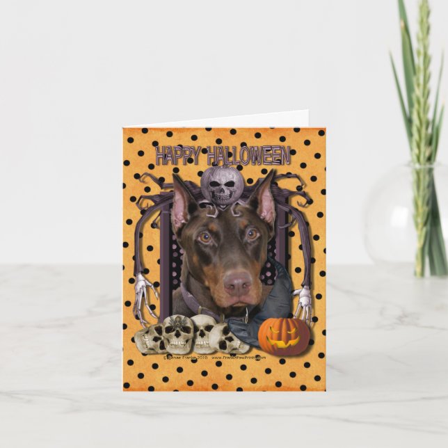 Tarjeta Pesadilla de Halloween - Doberman - Rocky (Anverso)