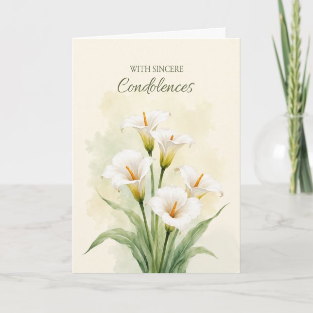 Tarjeta Pésame Empresarial Lirios de Calla Blancos (Anverso)