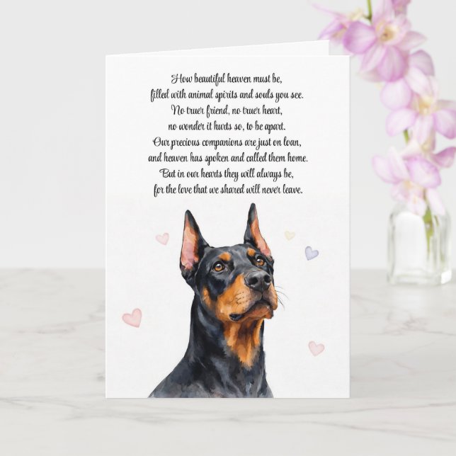 Tarjeta Pésame pérdida de perro raza Doberman Condolencias (Orquídea)