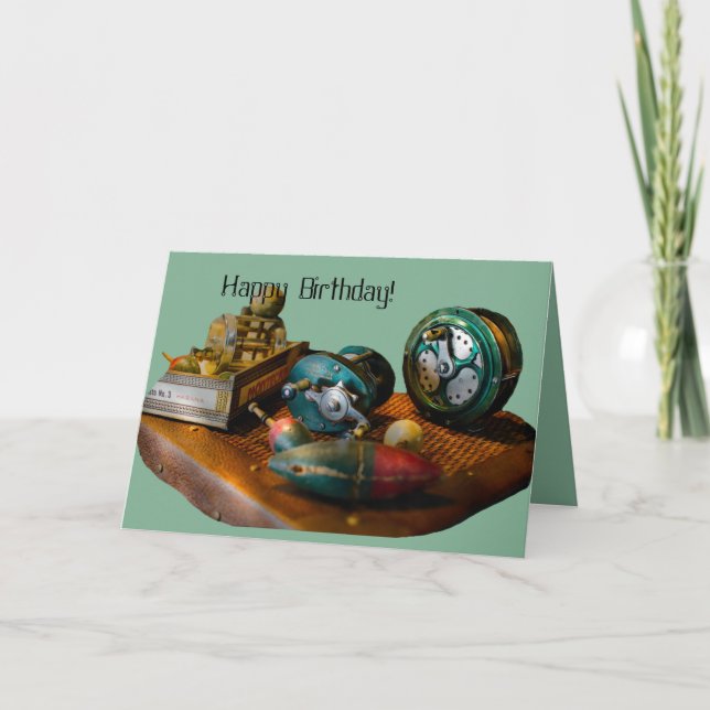 Tarjeta Pesca de antigüedades y todavía de la vida atrae a (Anverso)