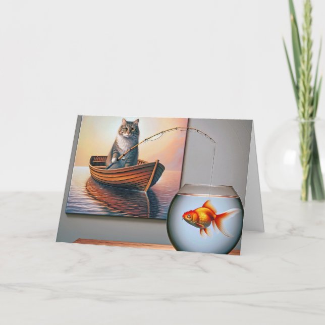 Tarjeta Pesca de gatos para el cumpleaños de un pez de oro (Anverso)