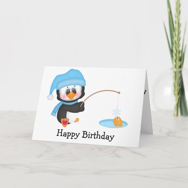 Tarjeta Pesca de hielo pingüino (Anverso)