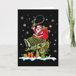 Tarjeta Pesca divertida de Santa en B de Navidad montando 