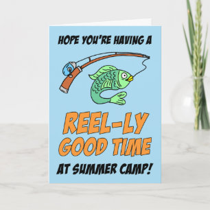 Tarjeta Pesca en el campamento de verano Pez lindo Blanco
