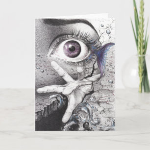 Tarjeta Pesca ocular y mano Dream Surreal dibujo arte