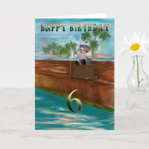Tarjeta Pesca Teddy Bear Feliz 6 cumpleaños