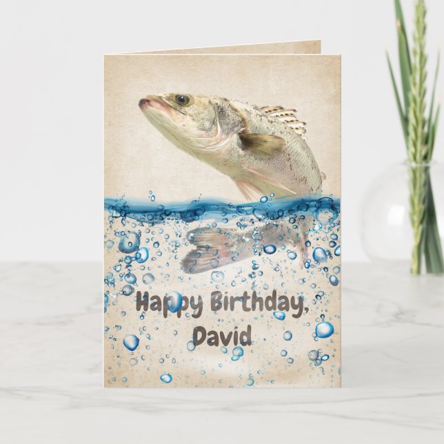 Tarjeta Pescado de cumpleaños en agua con nombre (Anverso)