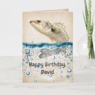 Tarjeta Pescado de cumpleaños en agua con nombre