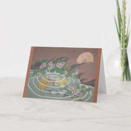 Tarjeta Pescado de oro, perro y rana estilizados
