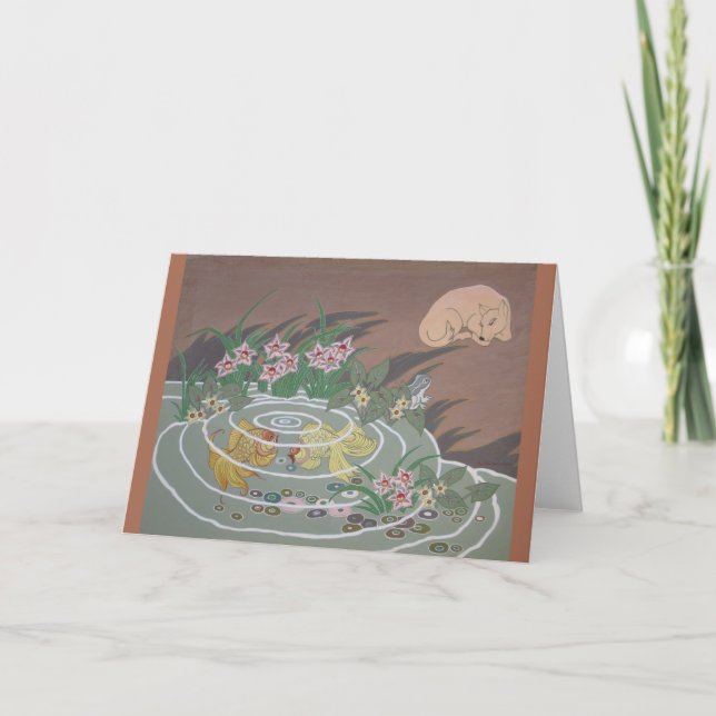 Tarjeta Pescado de oro, perro y rana estilizados (Anverso)