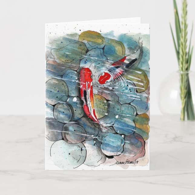 Tarjeta Pescado Koi, Pequeño Material Artístico, Impresión (Anverso)