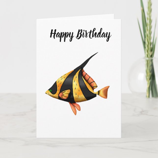 Tarjeta Pescado negro y dorado de ángulo tropical (Anverso)